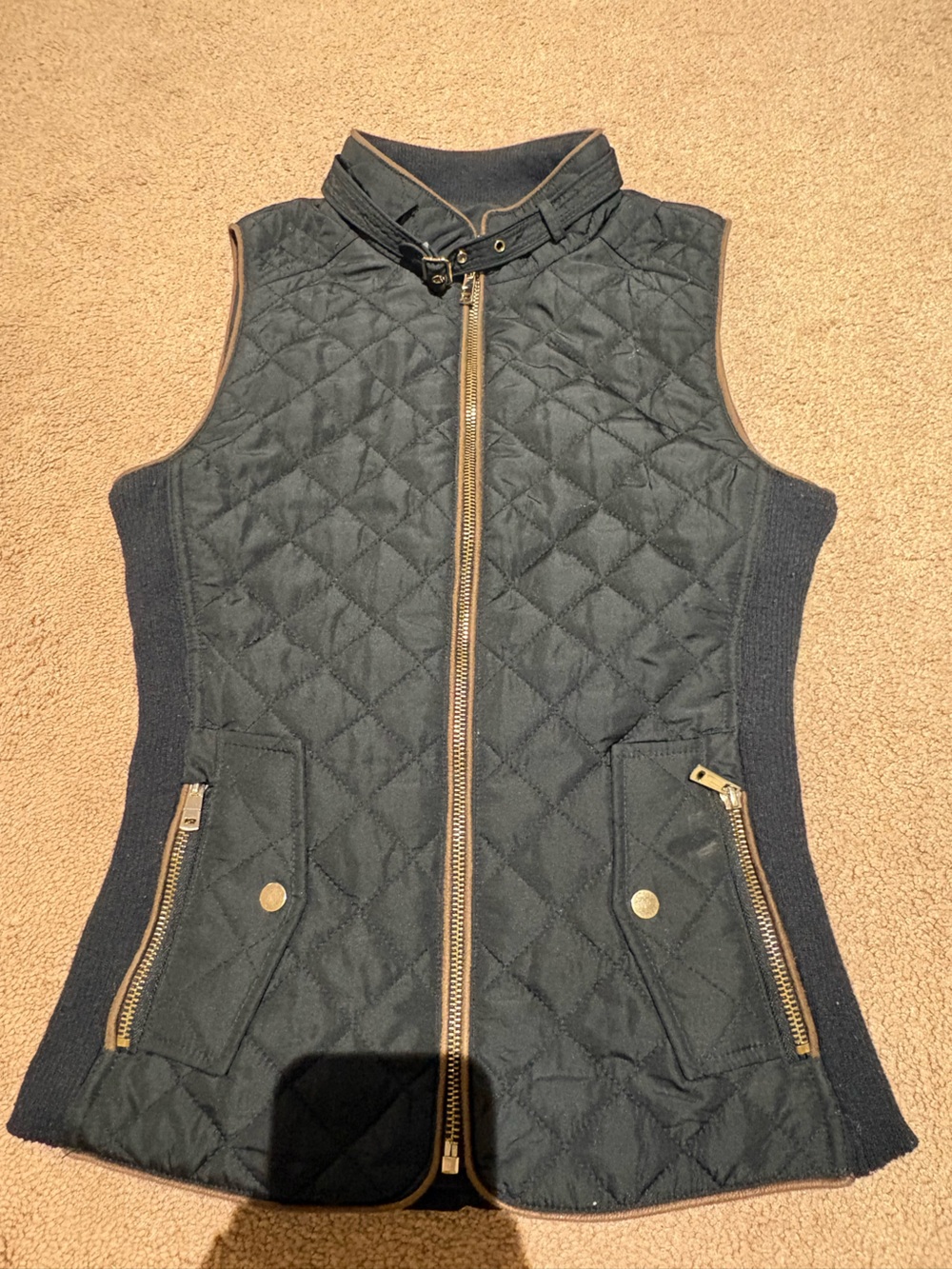 Chocolate Quilted Black Women's Vest with Gold Zippers size small